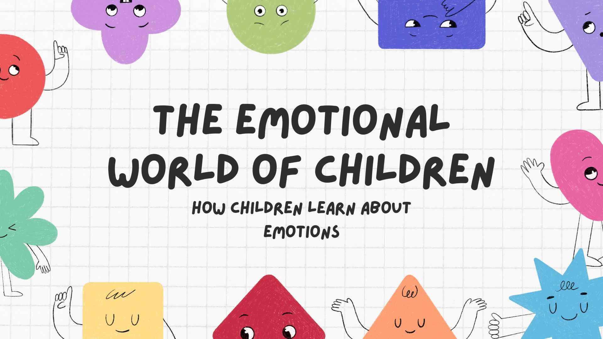 A child's profile with floating watercolor emotion bubbles around their head